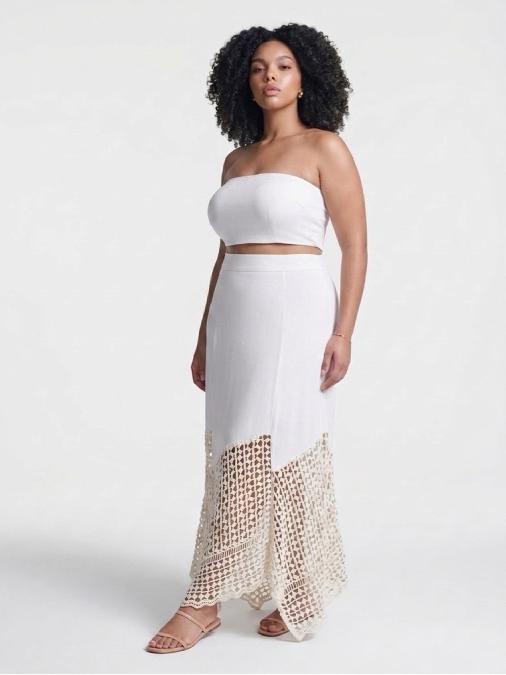 XCVI Crocheted Hem White Midi/Maxi Skirt Plus Size 2X